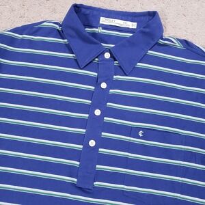 Criquet Golf Polo Shirt Mens XXL Blue Green Striped Pima Cotton Stretch Preppy